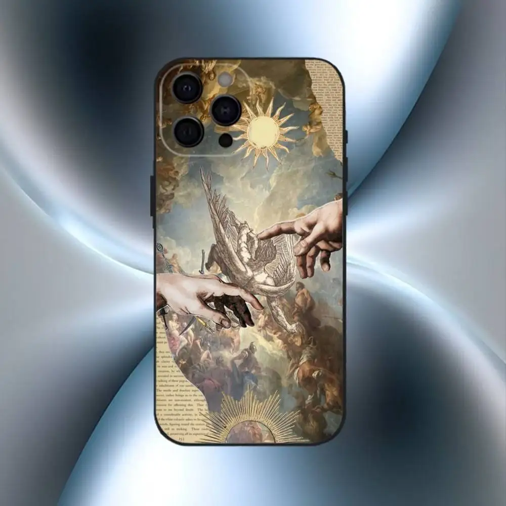 เคสโทรศัพท์กันกระแทก ลายศิลปะเรอเนซองส์ สำหรับ iPhone17,16,15,14,13,12,11 Plus,Pro Max  แบบนิ่ม สีดำ