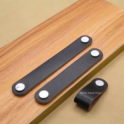 Imagen 2 del producto 1 Uds. Manijas de cuero para bolso, perilla de puerta de cajón, manija de muebles marrón y negro, decoración de Hardware, tocador de gabinete de aleación de Zinc