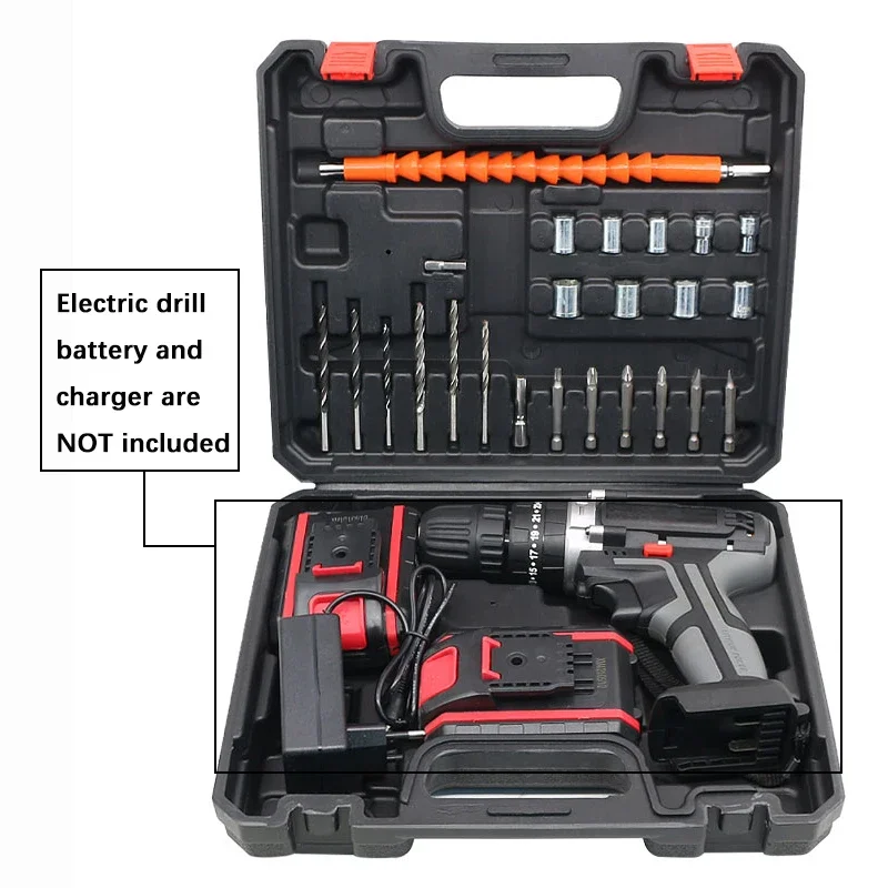 Hard Plastic Suitcase Toolbox Electric Drill Box with Metal Drill Bit Screwdriver Accessories Sets Portable Case