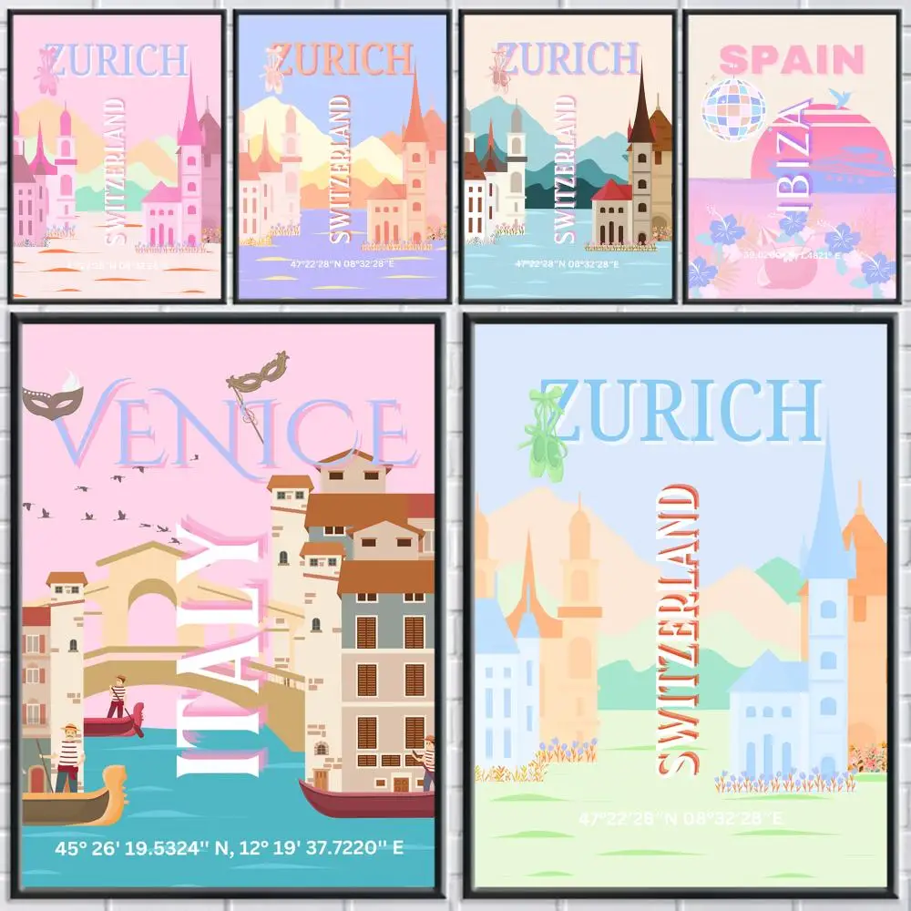 

lbiza Spain Travel Girly Illustration Poster Holiday Gifts Designed For Home Restaurant Office Space Corridor Wall Art