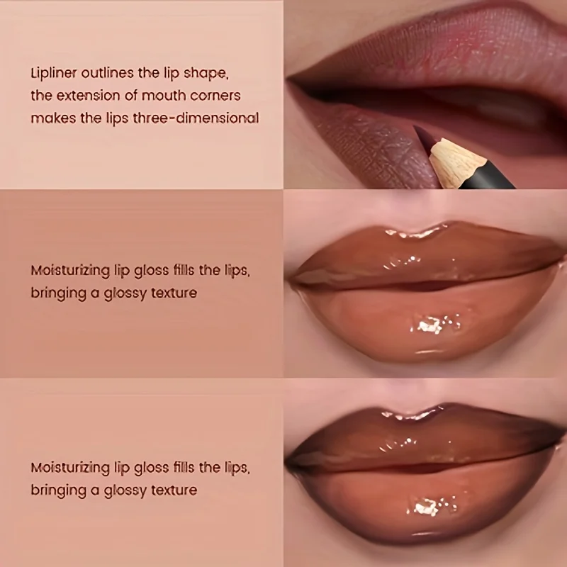 Ensemble brillant à lèvres hydratant et crayon à lèvres – Définir vos lèvres avec une précision 3D, pour obtenir un look rosé pour toute occasion