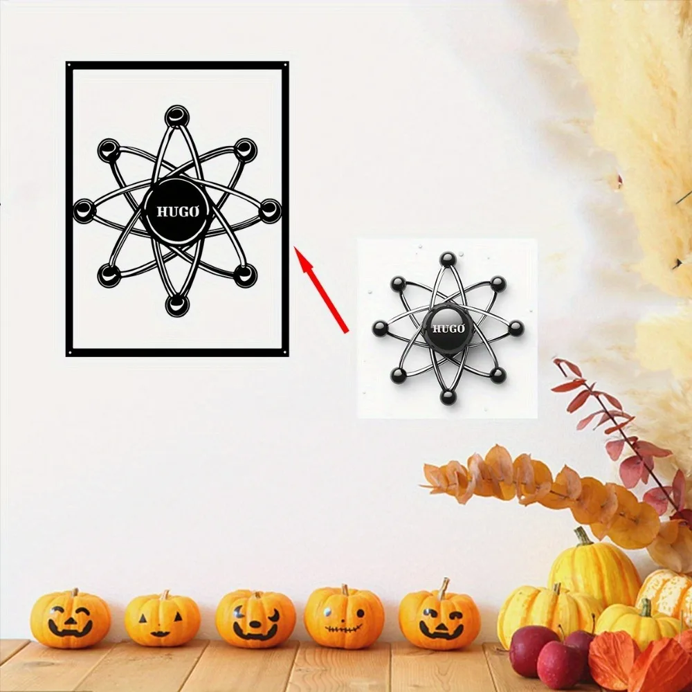 [2D Flat] Atom Symbol Line Art Metal Plaque, Atomic Model Science Themed Metal Wall Decor Sign (Only For Decoration)