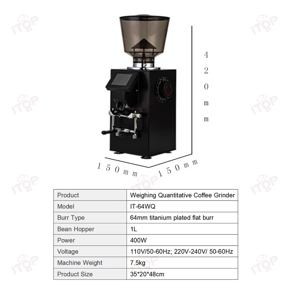 ITOP IT-64WQ مطحنة القهوة 64 مللي متر مطلي بالتيتانيوم لدغ مسطح وزنها مطحنة القهوة الكمية المدمج في مقياس مقهى المعدات