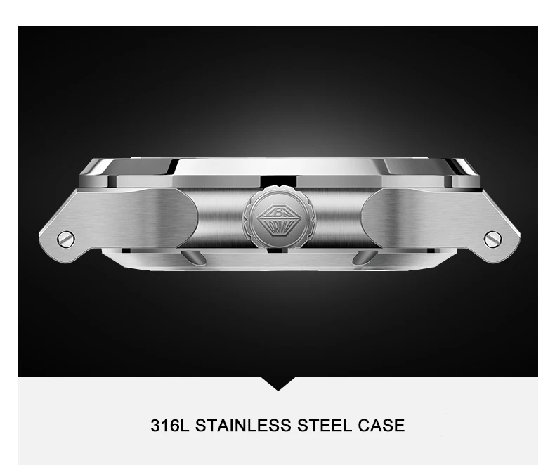 ساعة LOBINNI للرجال أوتوماتيكية 43 ملم ساعة يد ميكانيكية مربعة فاخرة ومرآة ياقوت مضيئة