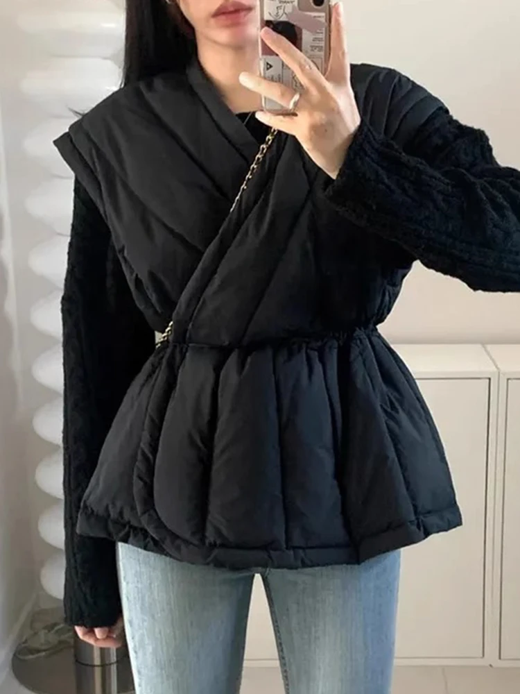 

Chic Autumn Winter Cotton Vest Women's Faion Dstring Cross V-ne Slimming Versatile ort Outerwear Commute Sle