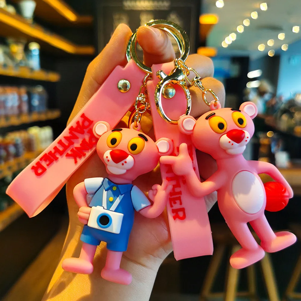 الكرتون النمر الوردي الرسوم المتحركة حلقة رئيسية لطيف بولي كلوريد الفينيل دمية حقيبة قلادة حلقة رئيسية السيارة