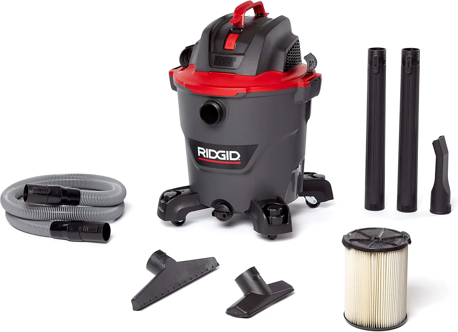 

62703 RT1200 NXT 12-Gal. Wet Dry Shop Vacuum with Casters, 5.0 Peak HP Motor, and Pro Locking Hose,Dark Gray and Red