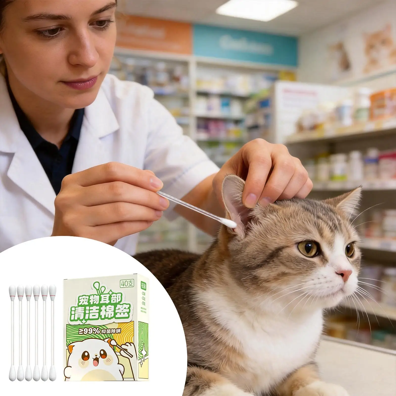 Dog Ear Cleaning Swabs 40 Piece Pet Cleaner Tips Plant Extracts Dog Ear Cleaning Tool For Daily Wax Dirt Odor Puppy Travel Eye