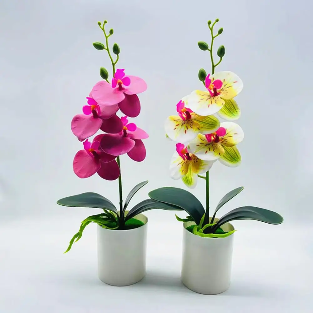 37*18cm Phalaenopsis Artificial Plant Realistic Butterfly Orchid Outdoor Indoor Potted Fake Orchid Flower Bonsai For Balcony