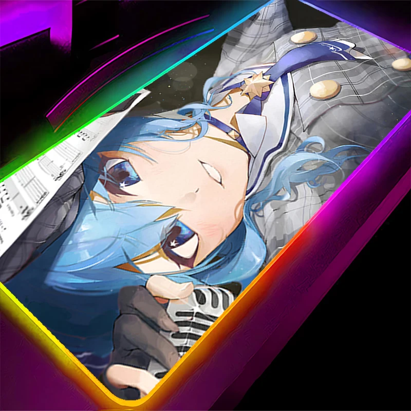 

RGB LED Mouse Pad H-hololive Hoshimachi Suisei Non-Slip Keyboard Pad Anime Gaming Mat HD PC Accessories Mousepad Rubber Desk Mat