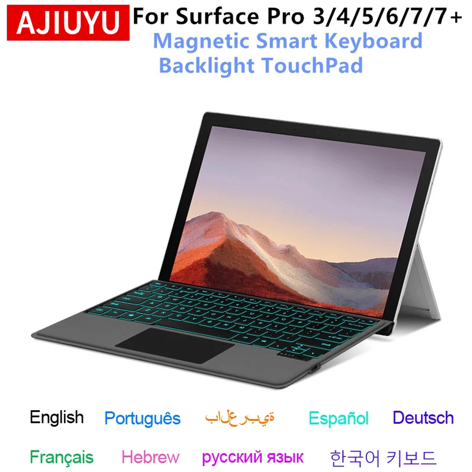 Clavier rétro-éclairé pour Microsoft Surface Pro 3 4 5 6 7 7 +, clavier magnétique sans fil pour tablette surface Pro 7/6/5/4/3/7Plus