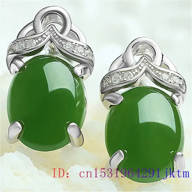 Green Jade Ear studs Zircon 925 Silver Amulet Natural Earring Chalcedony Women Crystal Jewelry Fashion Gifts Gemstone