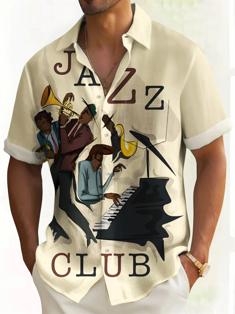 

Musical Instrument 3D Print Hawaiian Shirt For Men Women Retro Jazz Pattern Short Sleeved Shirts Casual Oversize Harajuku Blouse