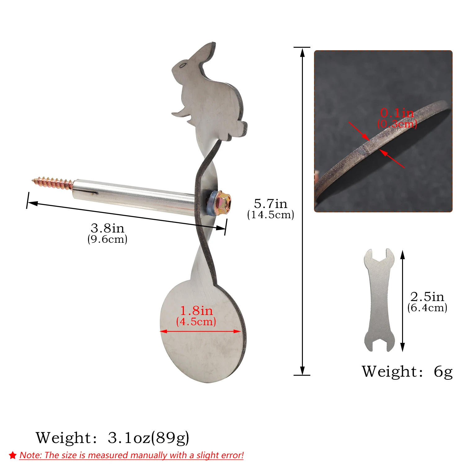 Rabbit Shape Stainless Steel Tree-Mounted 360 Rotating Shooting Target Spinner for Slingshot Air Gun BB Outdoor Practice