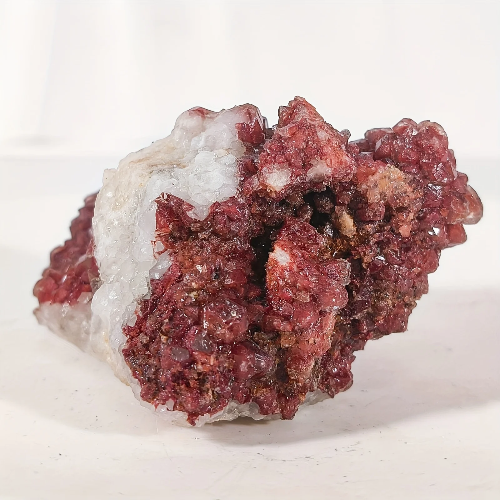 1pc Vanadinite Crystal Cluster Specimen from Morocco, Vibrant Red & White Quartz Crystal Formations, Home Decor, Holiday Gift