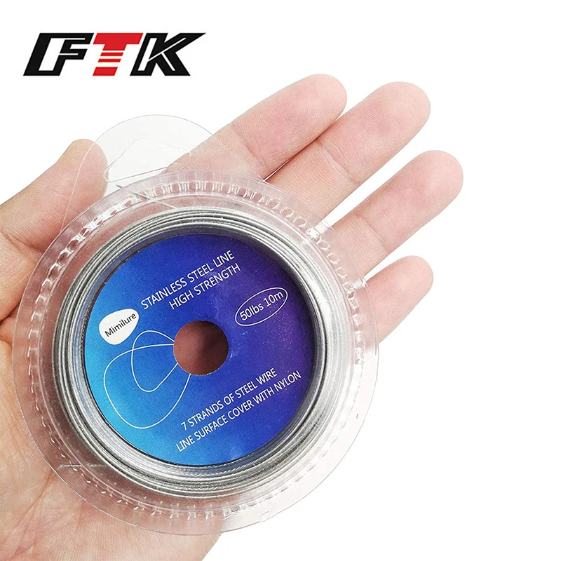 FTK 10M 7 Strands 10LB-200LB Fishing Line Wire Leader Vinyl Coated Stainless Steel Trace Nylon High Strength Lures Leader Wire