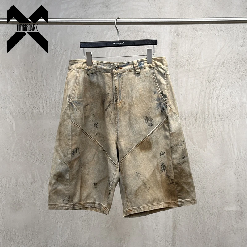 2026 Summer Vintage Denim Shorts Men‘s Grunge Style Dirty Wash Cropped Jeans Unisex Streetwear Denim Short Pant