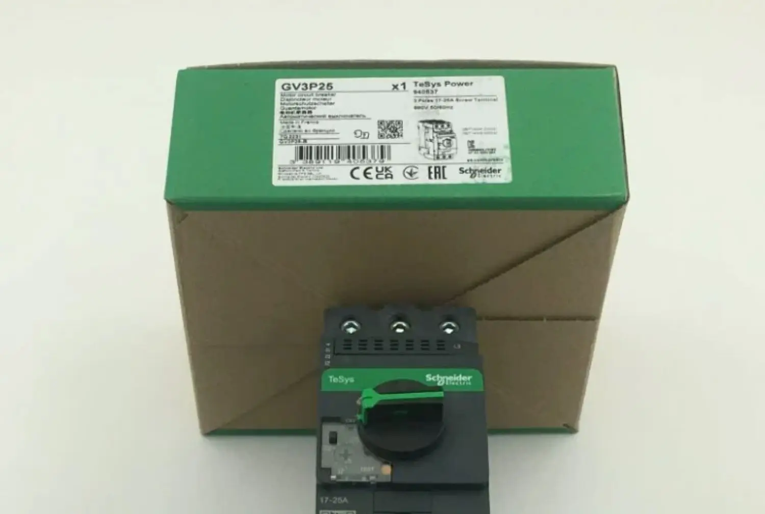 GV3P25 GV3-P25 Motor circuit breaker, TeSys GV3, 3P, 17-25 A, thermal magnetic, EverLink terminals