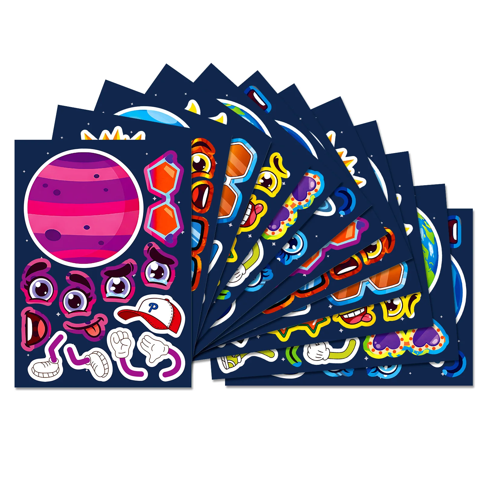 6/12 Lenzuola Pianeti Cosmici Crea una Faccia Puzzle Adesivi Creativo Del Fumetto Della Decalcomania Del Computer Portatile Del Telefono Chitarra Frigo Classici Giocattoli Per Bambini