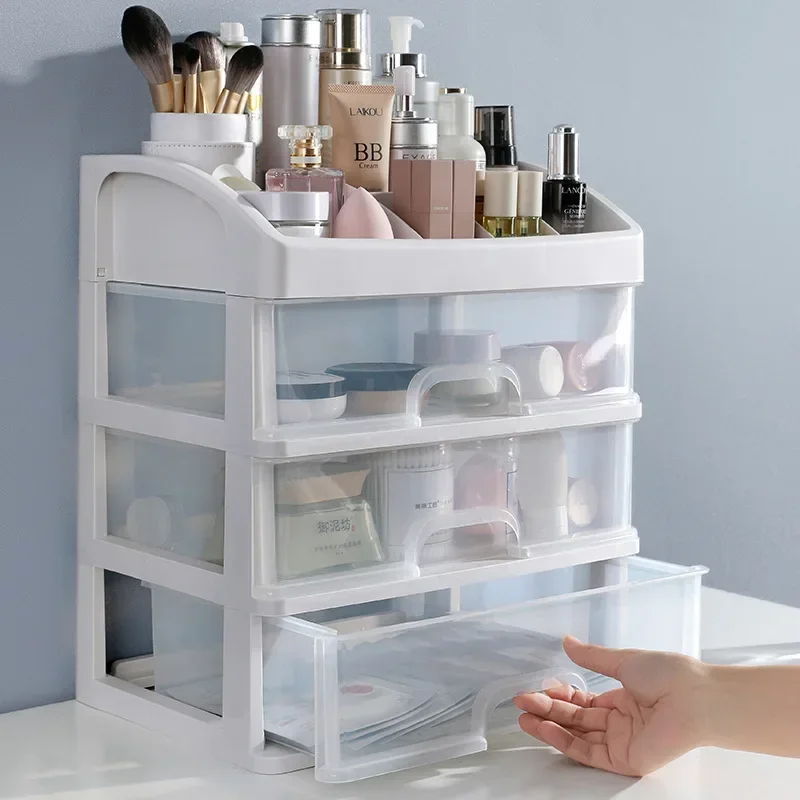 Estuche de plástico para maquillaje, caja contenedora de joyería, organizador de maquillaje, cajones, caja de almacenamiento de cosméticos, soporte para brochas de maquillaje