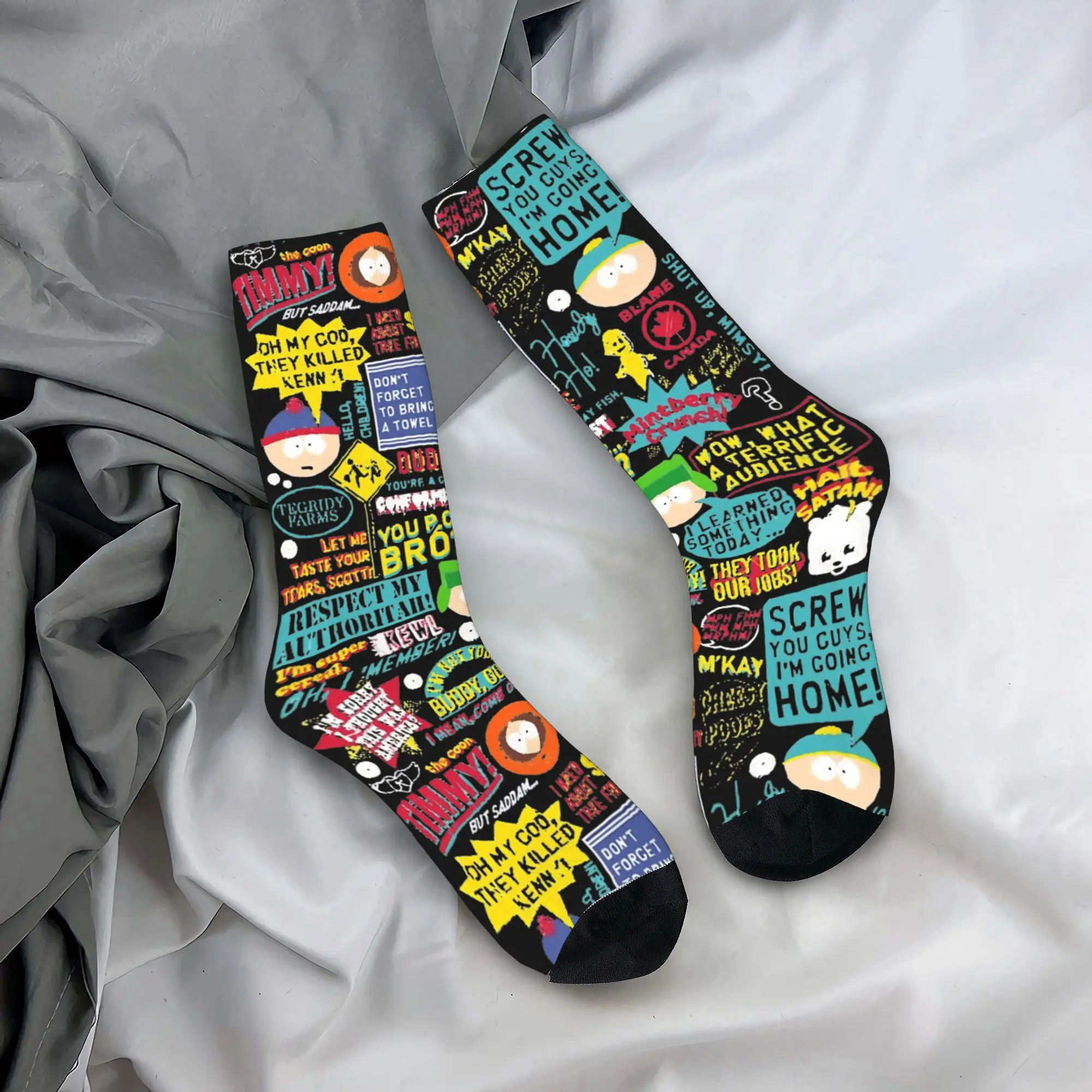 Southes Cartoon Parks Quotes Socks Men Women Funny Cute Funny Harajuku Novelty Autumn Winter Middle Tube Socks Gifts Stockings