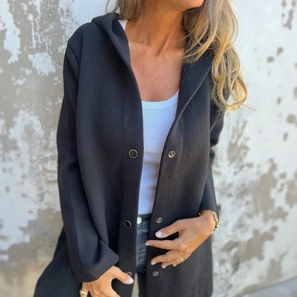 

Autumn Coats 2025 Women's Decent Casual Plain Long Sleeve Hooded Button Through Daily Basic Long Coats