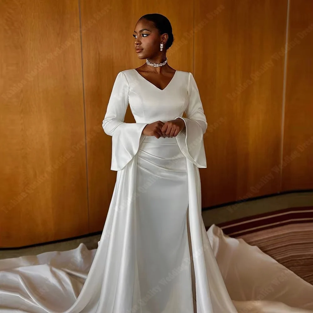 

Элегантные свадебные платья русалки для женщин, свадебные платья с v-образным вырезом и длинными рукавами, помолвочные, банкетные, Vestidos De Novias 2021, по индивидуальному заказу