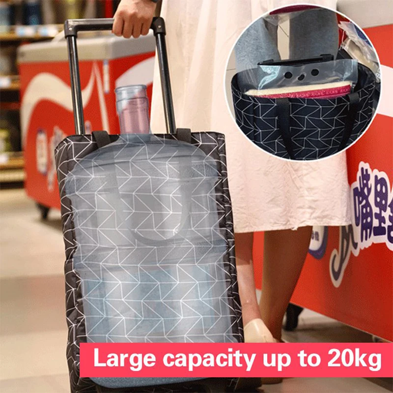 Sac de Shopping Pliable à Grandes Nervures pour Femme, Sacoche à Roulettes, pour le Marché