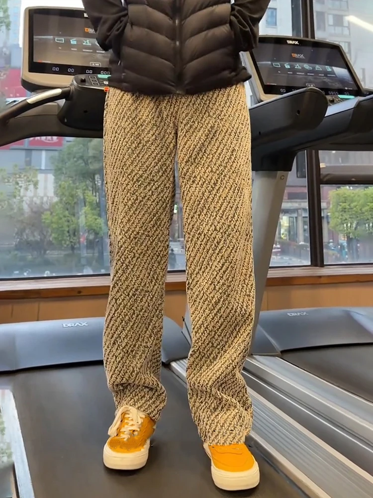 

Мужские трикотажные твидовые брюки на подкладке Fitn, прямые длинные брюки, осенне-зимние повседневные спортивные брюки для отдыха