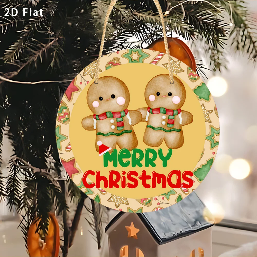 2D Flat, Handmade-Style Farmhouse Christmas Sign with Gingerbread for Man - Artificial Hanging Ornament Suitable for Doorways, P
