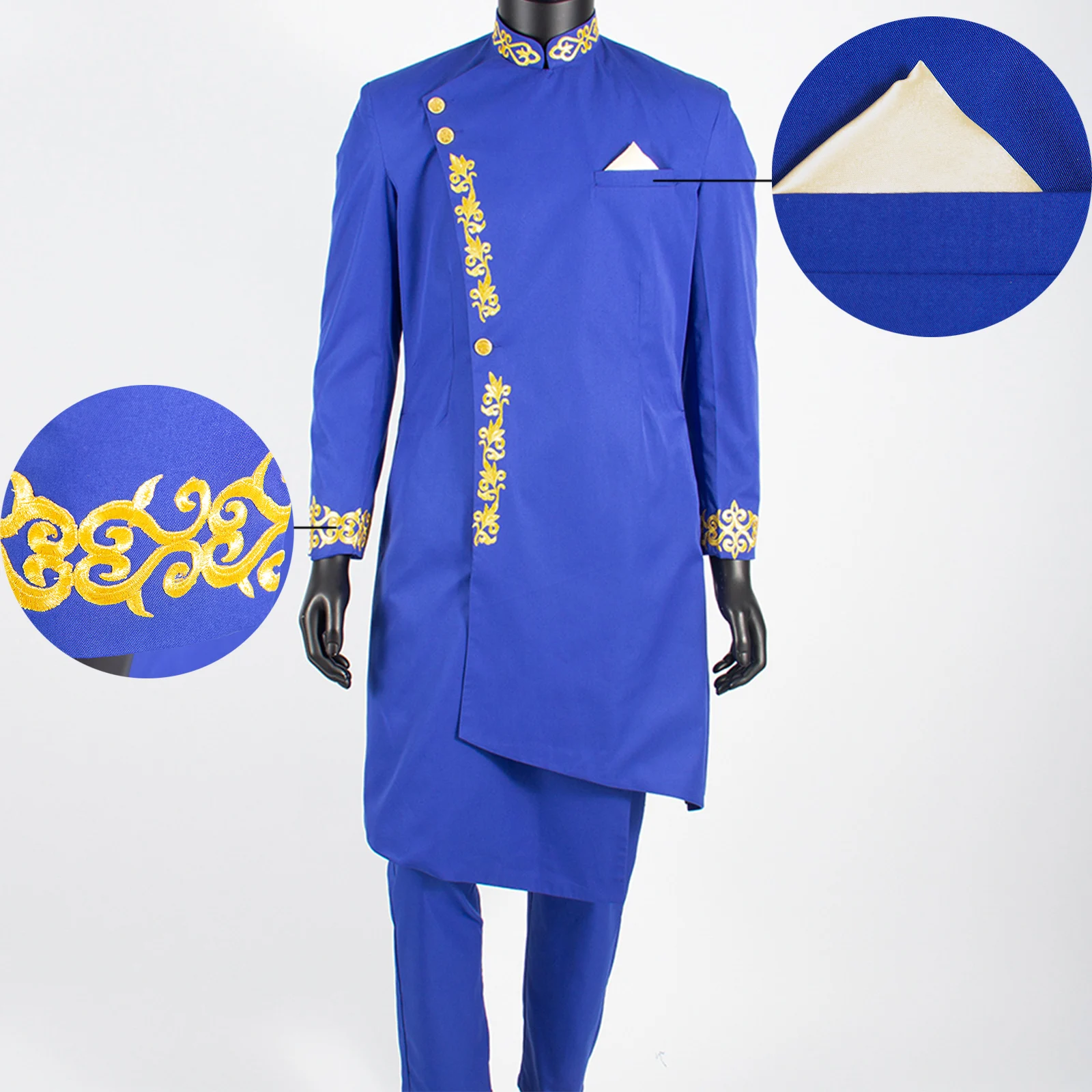 Men`s Bussiness Suit African Clothes Single Breasted Embroidery Blazer and Pants 2 Piece Set Dashiki Outfits Silim Fit A2316054