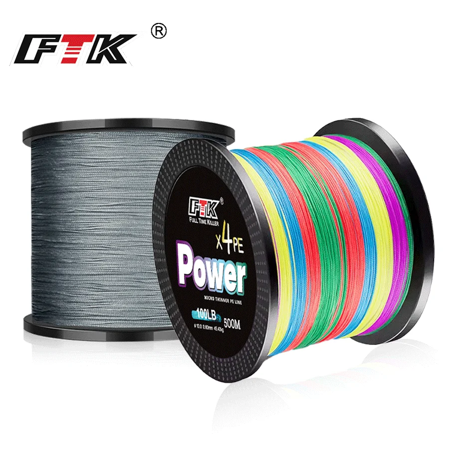 FTK 4 Strands Braided Fishing Line 300mm 500m PE Multifilament Multicolor Line Super Strong Fish Line Saltwater Fishing Wire