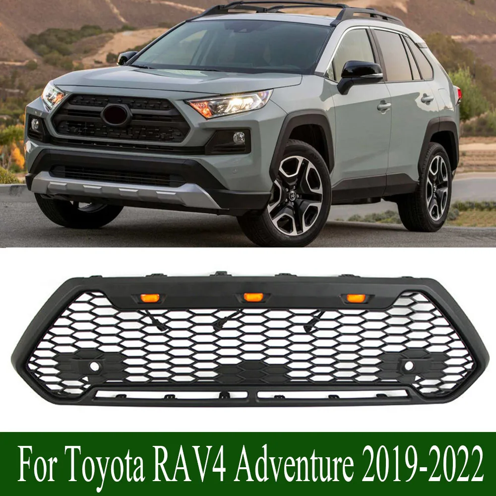 For Toyota RAV4 Adventure 2019-2022 Exterior Styling Accessories Matte Black Front Grill Bumper Grille With Letter/LED Lights