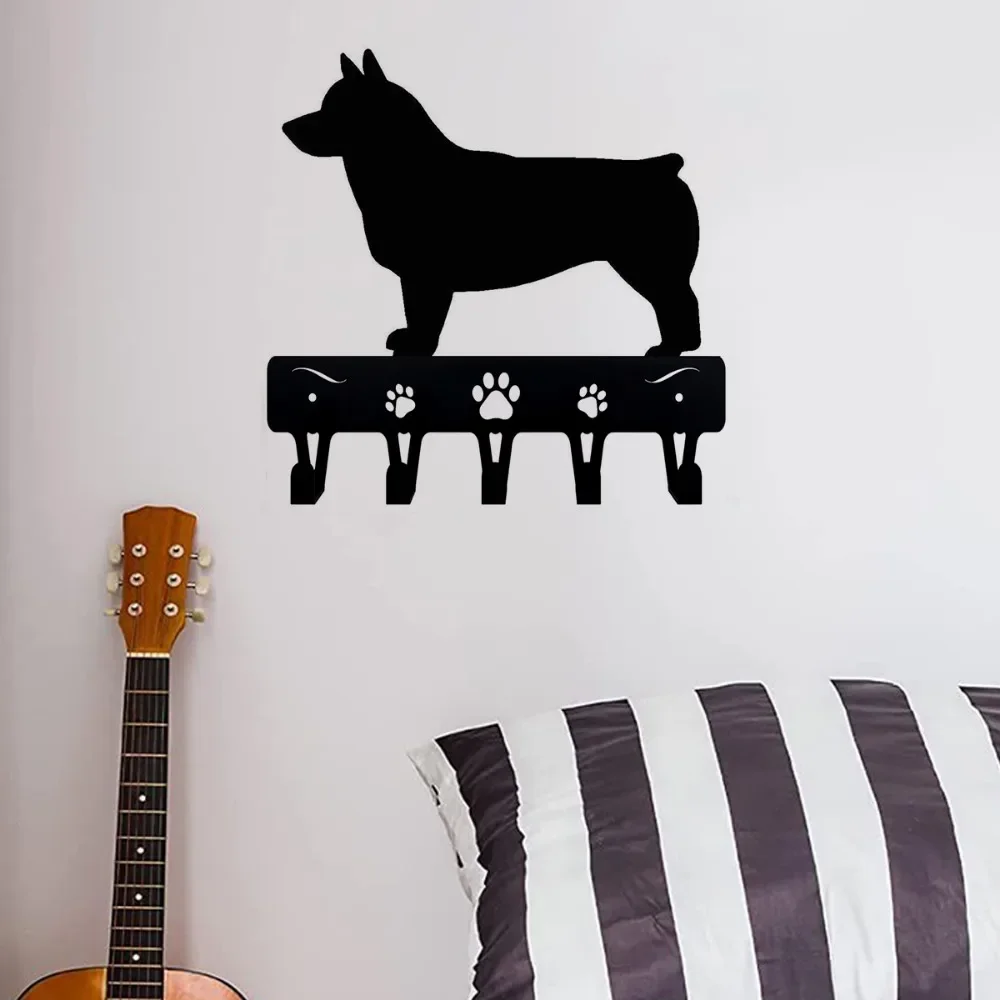 1pc Swedish Vallhund Key Rack Dog Leash Hanger - 9 inch/6 inch Wide Metal Wall Art for Wall Hanging and Hooks