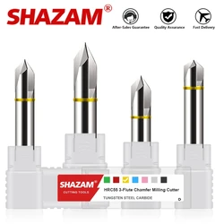 SHAZAM HRC55 60°90°120° 3-Blade Straight Groove Chamfer Milling Cutter Tungsten Steel Carbide For Aluminum CNC Machining Endmill