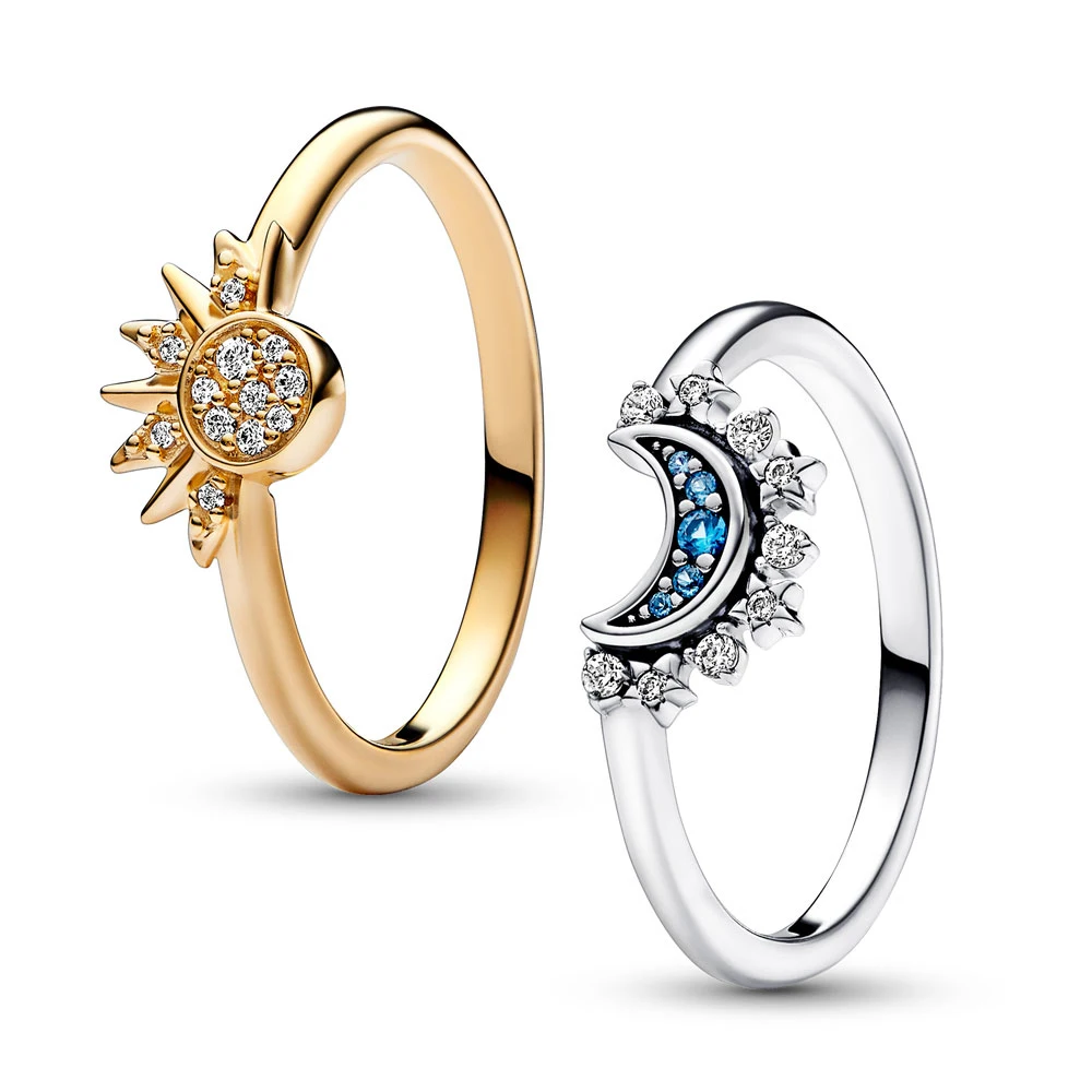 Hot Sale Original 925 Sterling Silver Woman Ring Galaxy Blue Zircon Sun Star Moon Wedding Stacking Ring Jewelry Gift For Women