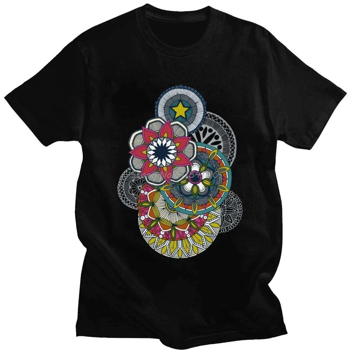 Vintage Mandala Tshirt Cirque Festival T-shirt for Men Short Sleeved Buddhism Flowe Bloom T Shirt Cotton Streetwear Tee Apparel