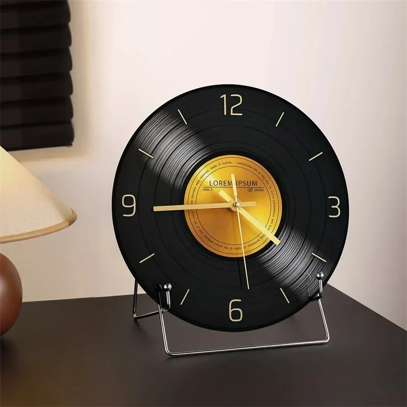Vintage Black Gold Vinyl Record Quartz Silent Non-Ticking Wall Desk Clock Home Decor For Living Room Gift For Music Lovers