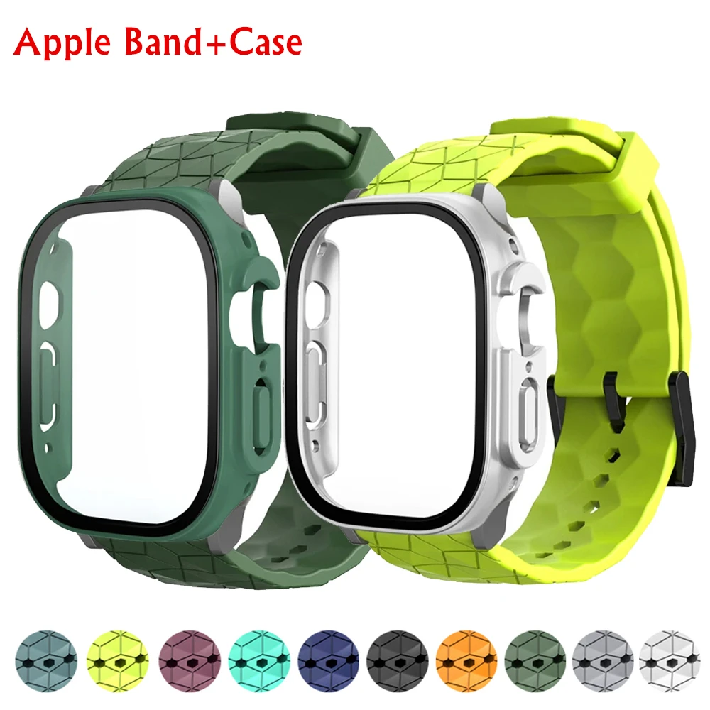 

Case+Strap For apple watch Ultra Band 49mm 45mm 44mm 41mm 40mm Football Pattern Pulseira correa Bracelet iwatch 3/4/5/6/SE/7/8/9