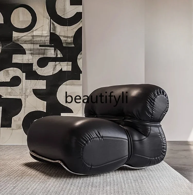 

Medieval light luxury sofa chair lazy leisure single chair Italian minimalist living room horizontal hall black sofa