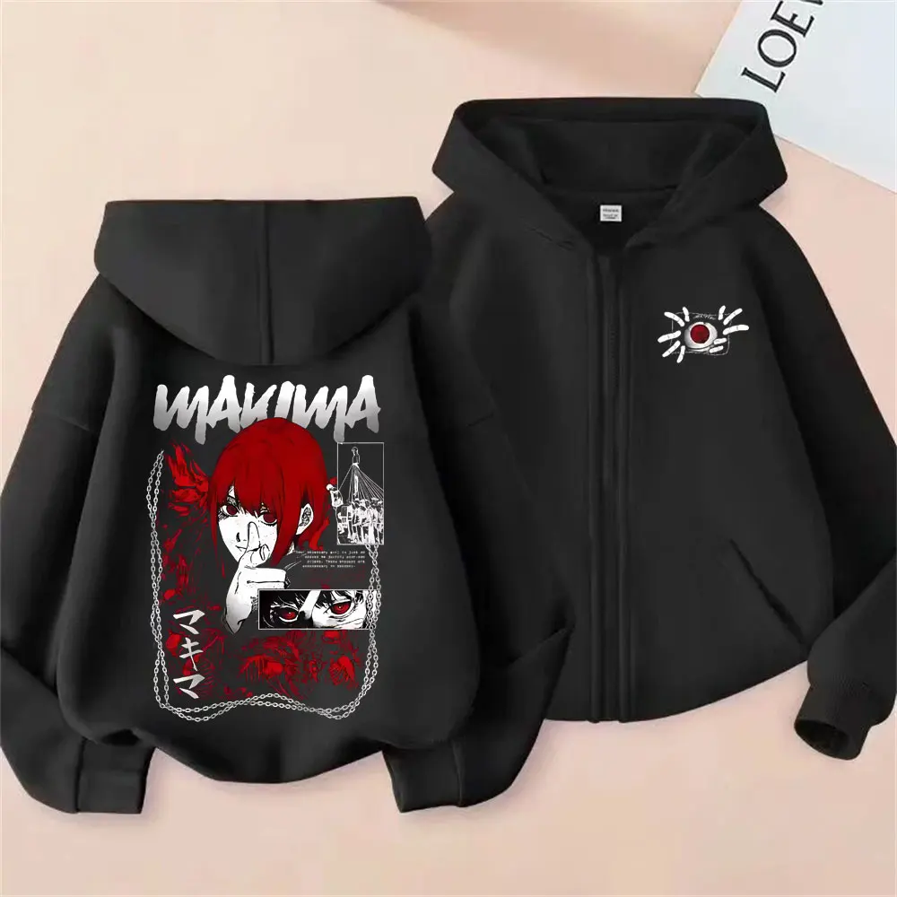 

Anime Chainsaw Man Makima Graphic Zipper Hoodie Men Women Manga Vintage Oversized Zip Up Jacket Male Cosplay Zip Up Sweatshirt