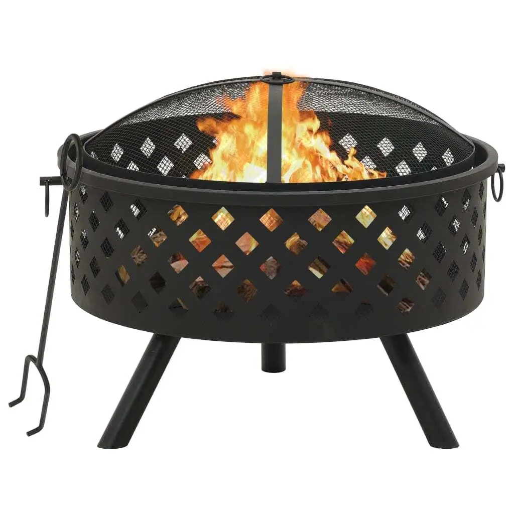 XXL 26.8 Steel Fire Pit with Poker - Durable Outdoor Fire Bowl for Backyard, Patio & Camping Use