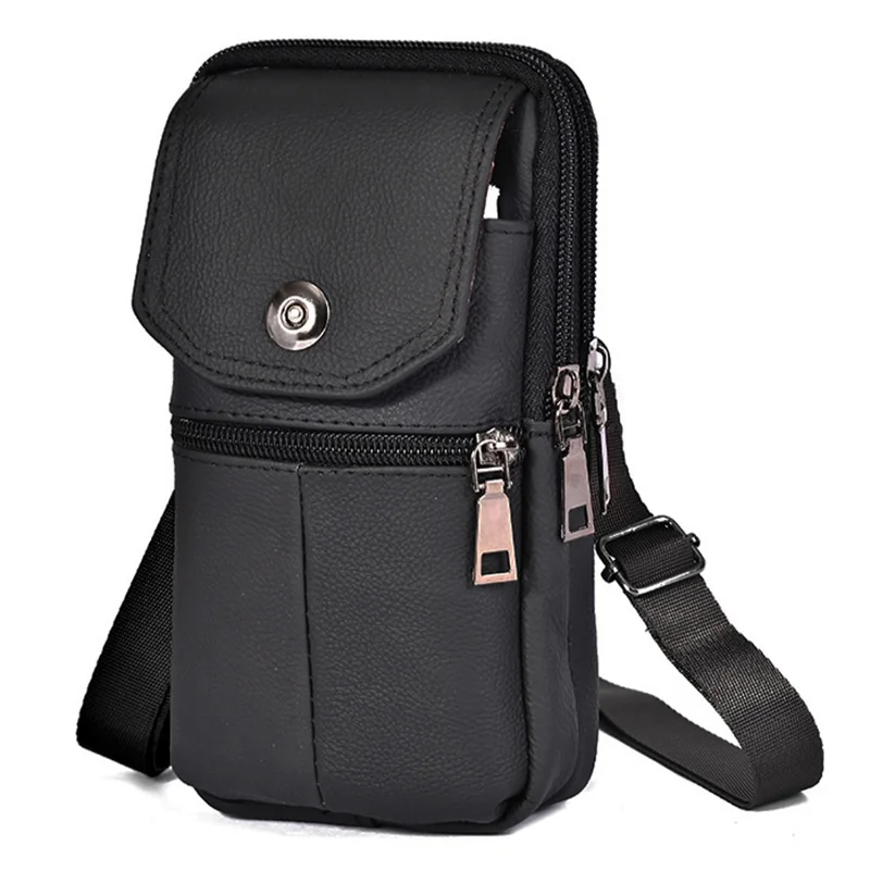 Bolsa de cintura de couro vintage para homens, Bolsa de couro genuíno Fanny Pack multifuncional para celular Bolsa de ombro Moda