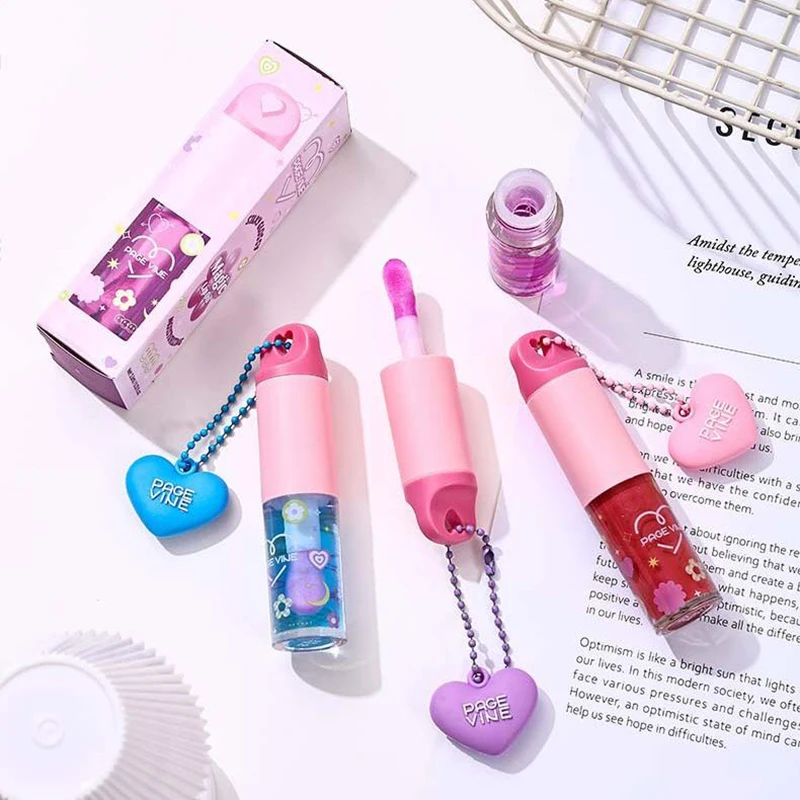 Mirror Water Glass Lip Gloss With Love Pendant Long-Lasting Moisturizing Easy Blending Pouty Lips Tint Makeup