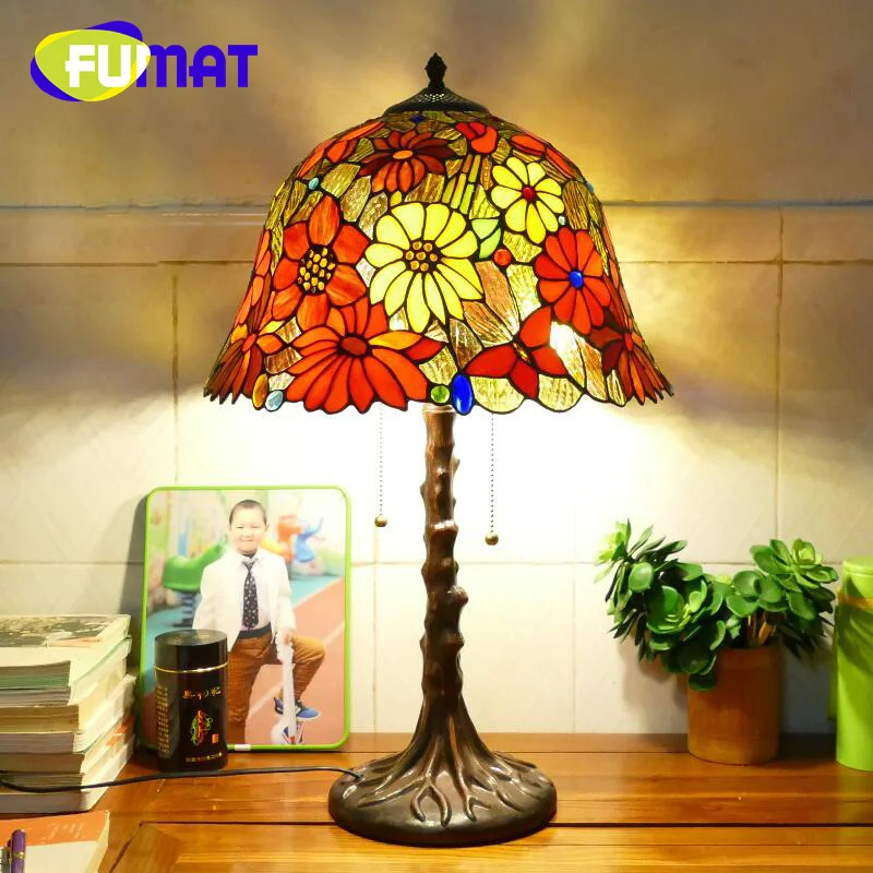 

FUMAT Tiffany style stained glass European retro table lamp for warm living room bedroom desk lamp study cafe hotel LED decor