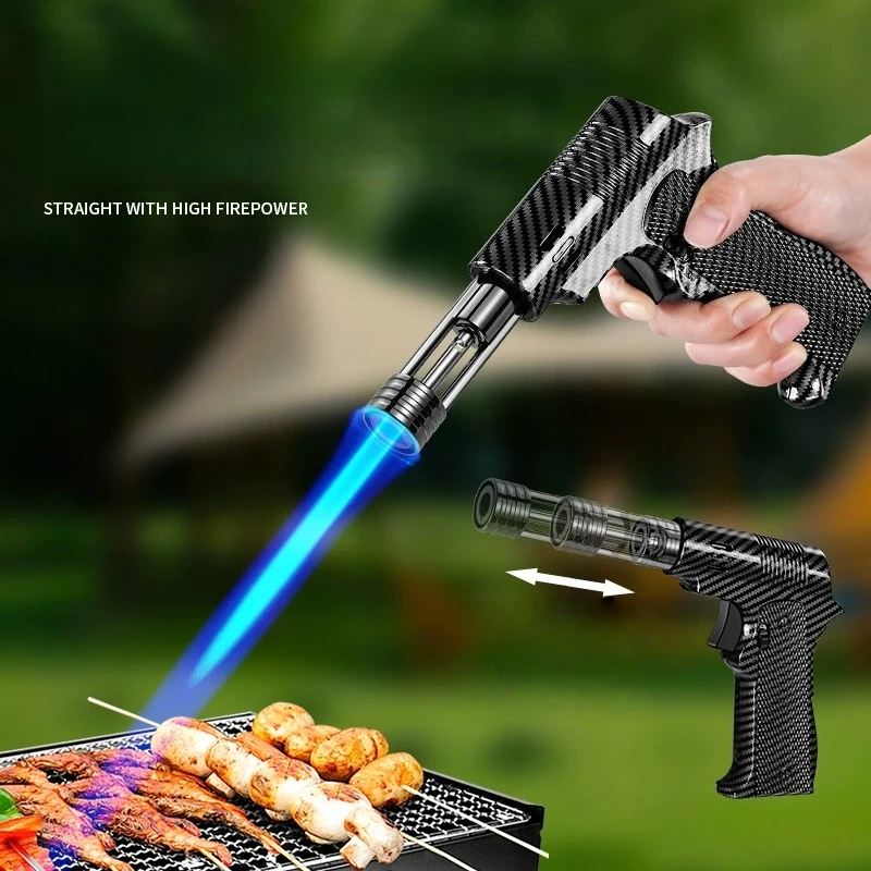 Metal High-temperature Telescopic Nozzle Welding Gun Lighter Windproof Blue Flame Butane Torch Inflation Safety Lock Lighter