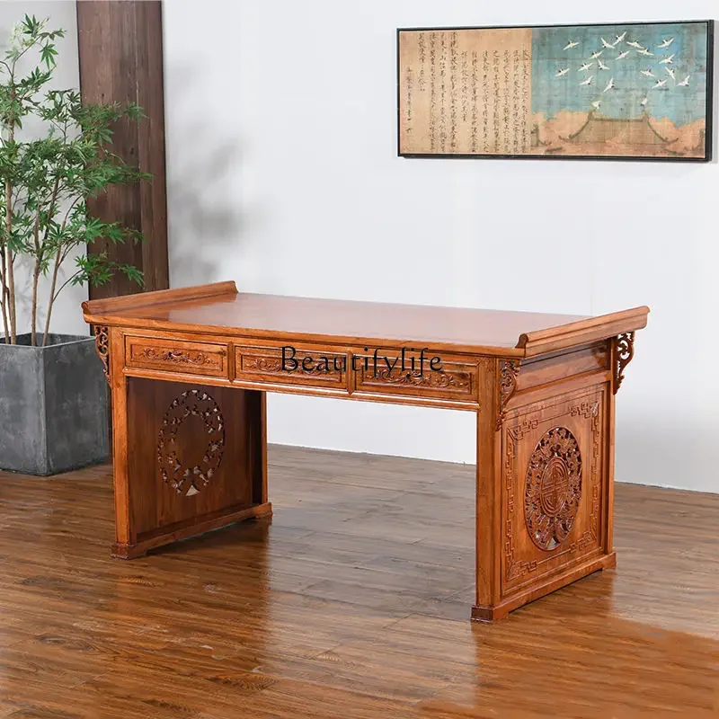

4 Antique calligraphy table Household boss desk Painting case Sinology tea table Chair Chinese engraving classical