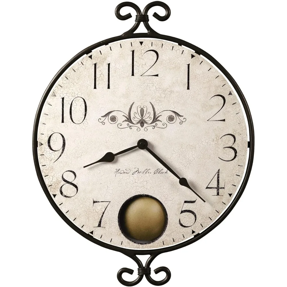 

Randall Vintage Wall Clock – Rustic Wrought Iron Design, Silent Quartz Pendulum, Battery Operated, Perfect Antique Style Decor