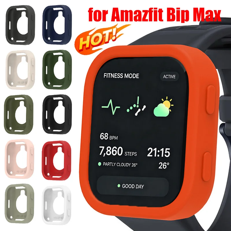 Silicone Case for Amazfit Bip Max Accessories Belt All-Around Soft Shockproof Protective Bumper Frame Shell Hollowed Cover