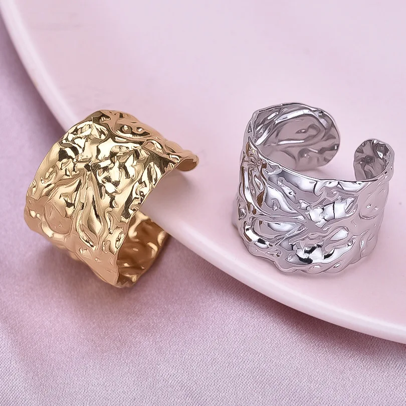 LENNIK 304 خاتم هندسي غير منتظم من الفولاذ المقاوم للصدأ، خاتم شخصية متخصص مبالغ فيه للنساء، خاتم من الفولاذ التيتانيوم